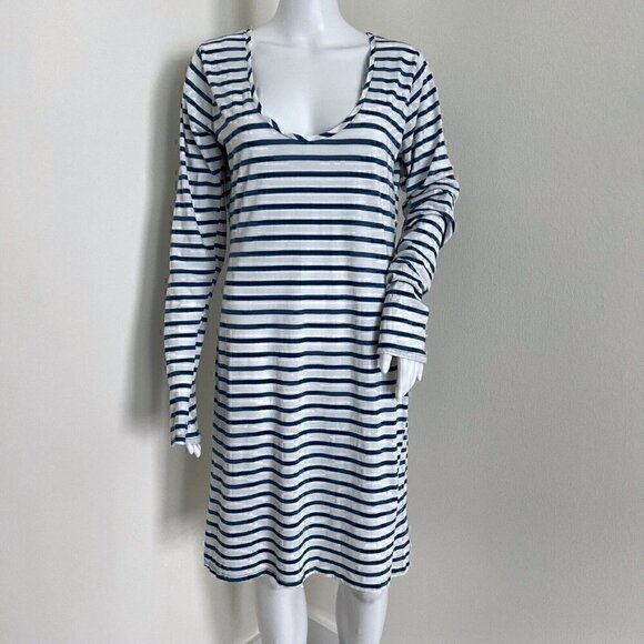 Nili Lotan Dresses & Skirts - Nili Lotan Womens Dress Size L Blue White Nautical Pima Cotton Blend Long Sleeve